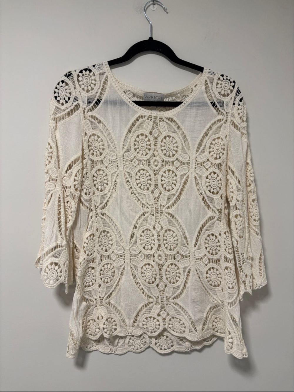 APRICOT Ivory Crochet Lace Tunic Top